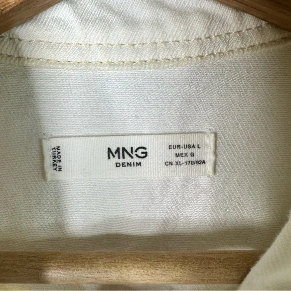 Mango size Large Long Sleeve Off White Utility Denim Jumpsuit Boilersuit - Picture 10 of 12